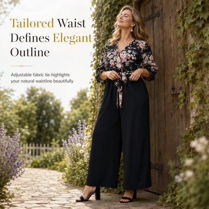 🌸Elegant Floral, Waist-Defining👗 Women's Floral Wrap Jumpsuit – Belted & Wide-Leg | Effortlessly Elegant Proportions ✨