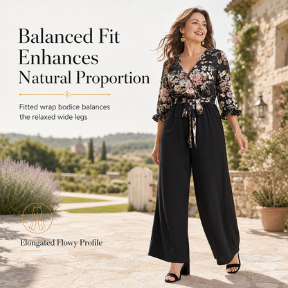 🌸Elegant Floral, Waist-Defining👗 Women's Floral Wrap Jumpsuit – Belted & Wide-Leg | Effortlessly Elegant Proportions ✨