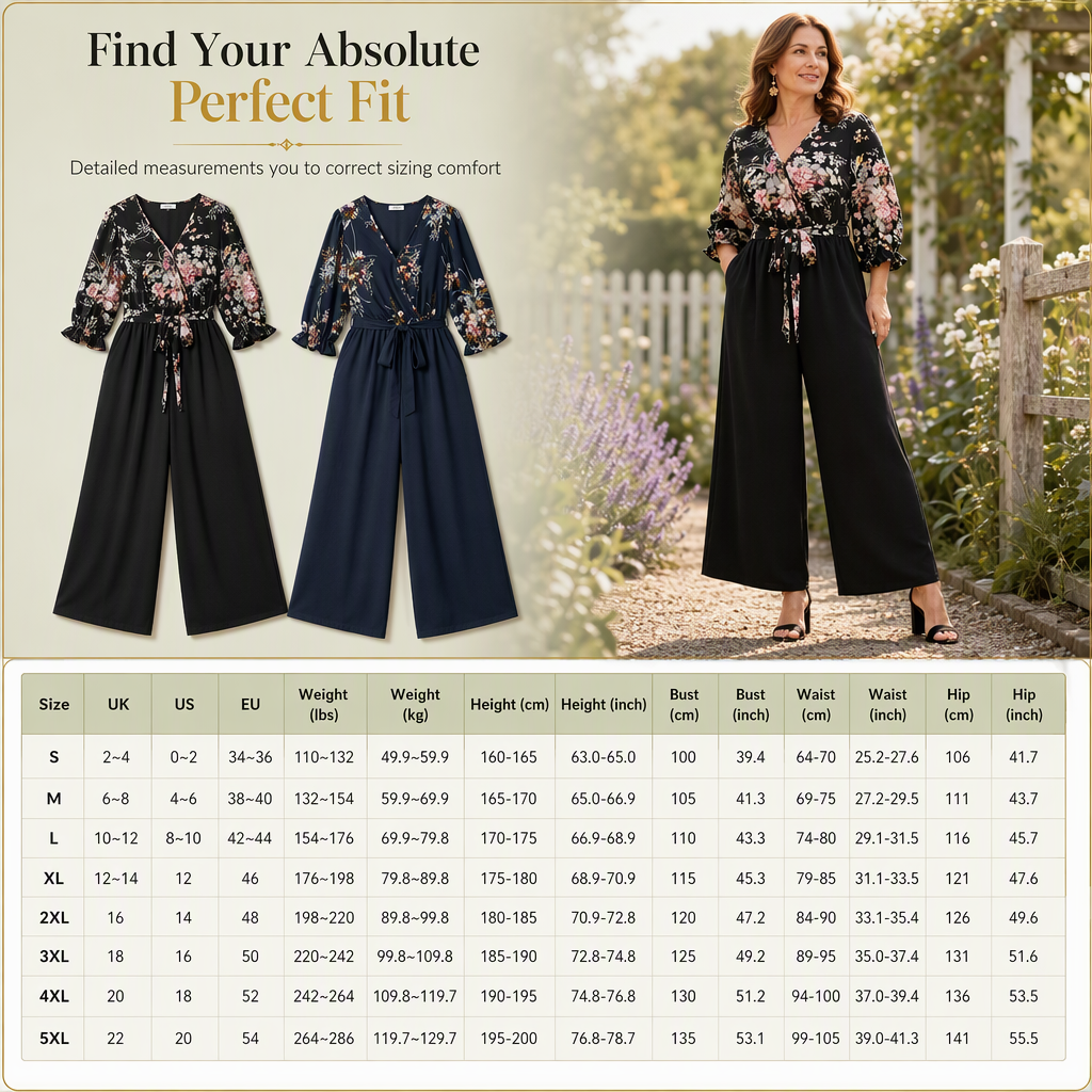 🌸Elegant Floral, Waist-Defining👗 Women's Floral Wrap Jumpsuit – Belted & Wide-Leg | Effortlessly Elegant Proportions ✨