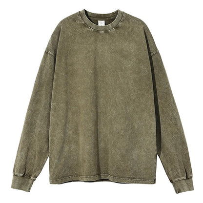 ✨Vintage Wash, Street Distressed👕 Vintage Washed Long Sleeve T-Shirt – Weathered Aesthetic, Unique Statement ✨