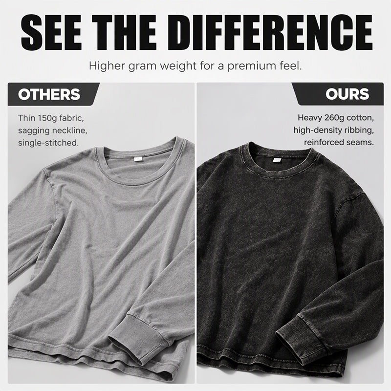 ✨Vintage Wash, Street Distressed👕 Vintage Washed Long Sleeve T-Shirt – Weathered Aesthetic, Unique Statement ✨