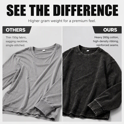 ✨Vintage Wash, Street Distressed👕 Vintage Washed Long Sleeve T-Shirt – Weathered Aesthetic, Unique Statement ✨