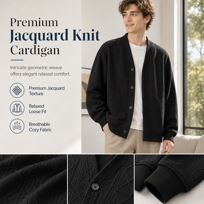 ☁️Warm & Breathable, Plus-Size Versatile🧶 Men's Jacquard Knit Cardigan – M-4XL & Multiple Colors | All-Day Cozy Warmth ✨