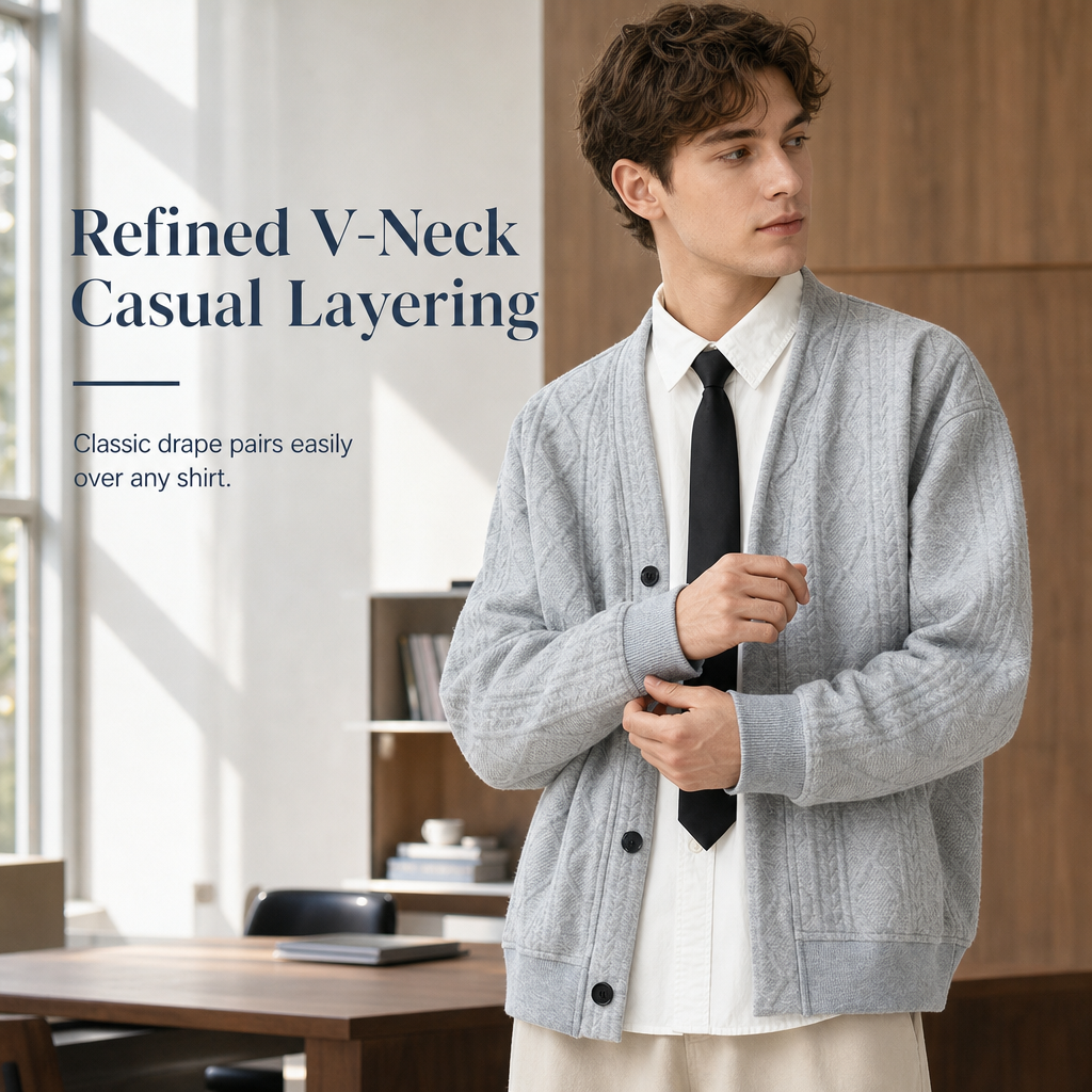 ☁️Warm & Breathable, Plus-Size Versatile🧶 Men's Jacquard Knit Cardigan – M-4XL & Multiple Colors | All-Day Cozy Warmth ✨