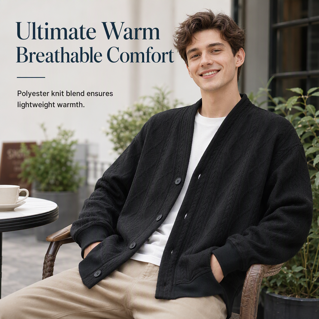 ☁️Warm & Breathable, Plus-Size Versatile🧶 Men's Jacquard Knit Cardigan – M-4XL & Multiple Colors | All-Day Cozy Warmth ✨