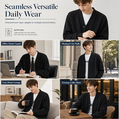 ☁️Warm & Breathable, Plus-Size Versatile🧶 Men's Jacquard Knit Cardigan – M-4XL & Multiple Colors | All-Day Cozy Warmth ✨