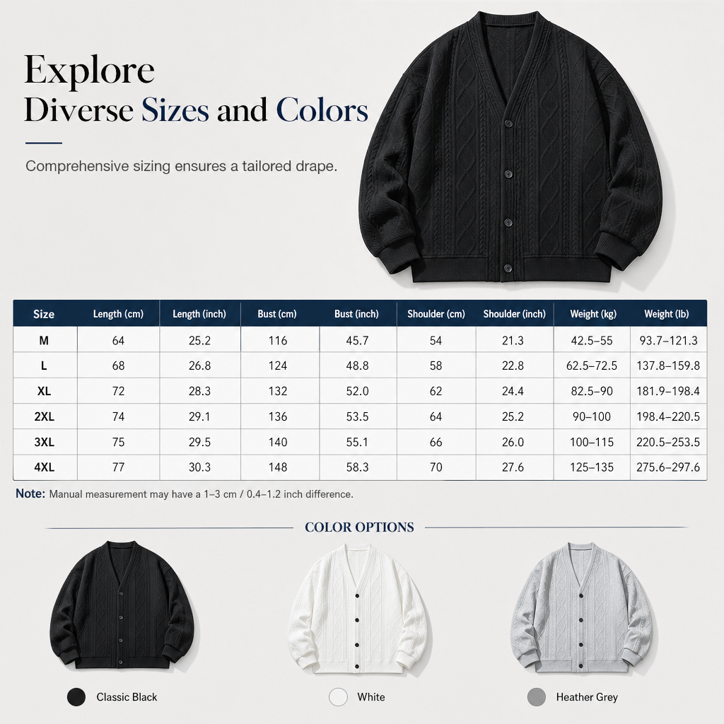 ☁️Warm & Breathable, Plus-Size Versatile🧶 Men's Jacquard Knit Cardigan – M-4XL & Multiple Colors | All-Day Cozy Warmth ✨