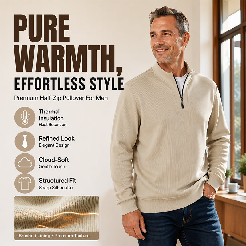 🧶Ribbed Texture, Minimalist Style🧥 Men's Half-Zip Ribbed Sweatshirt – Knit Texture, Soft & Warm ✨