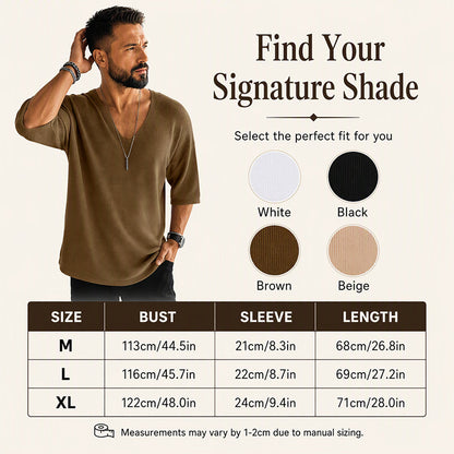 🌬️Breathable Knit, Skin-Friendly Comfort👕 Men's V-Neck Knit T-Shirt – Lightweight & Soft, Cool & Non-Stuffy ✨