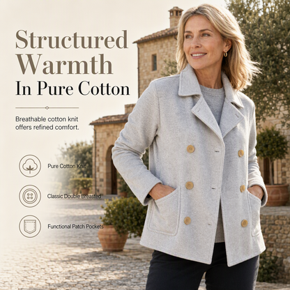 🎨Versatile & Durable, Easy Care🧶 Cotton Double-Breasted Knit Coat – Heather Grey & Oatmeal Beige | Easy to Style, Long-Lasting Softness ✨