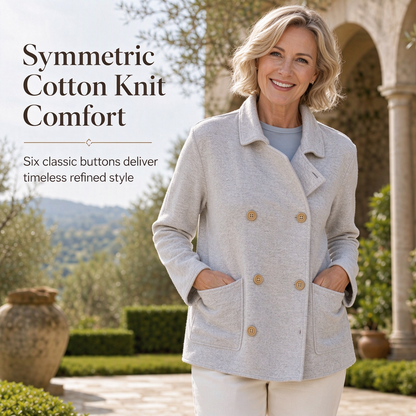 🎨Versatile & Durable, Easy Care🧶 Cotton Double-Breasted Knit Coat – Heather Grey & Oatmeal Beige | Easy to Style, Long-Lasting Softness ✨