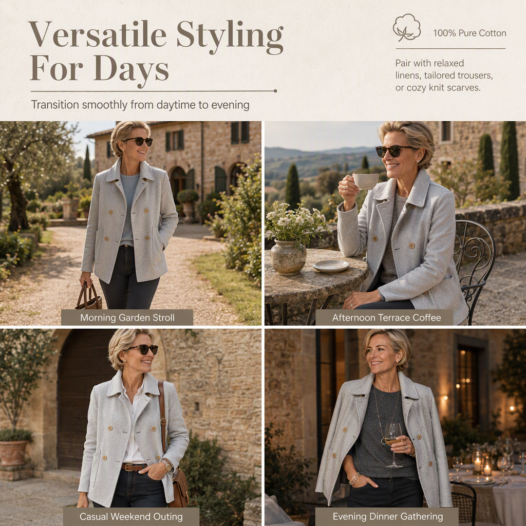 🎨Versatile & Durable, Easy Care🧶 Cotton Double-Breasted Knit Coat – Heather Grey & Oatmeal Beige | Easy to Style, Long-Lasting Softness ✨