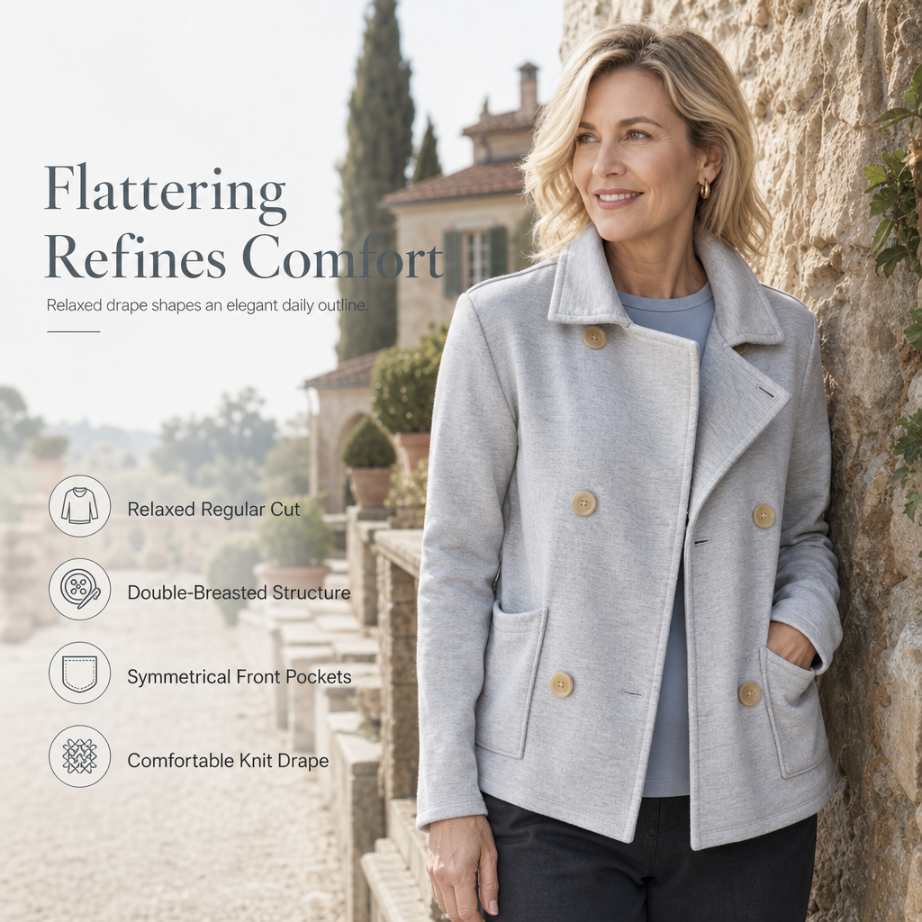 🎨Versatile & Durable, Easy Care🧶 Cotton Double-Breasted Knit Coat – Heather Grey & Oatmeal Beige | Easy to Style, Long-Lasting Softness ✨