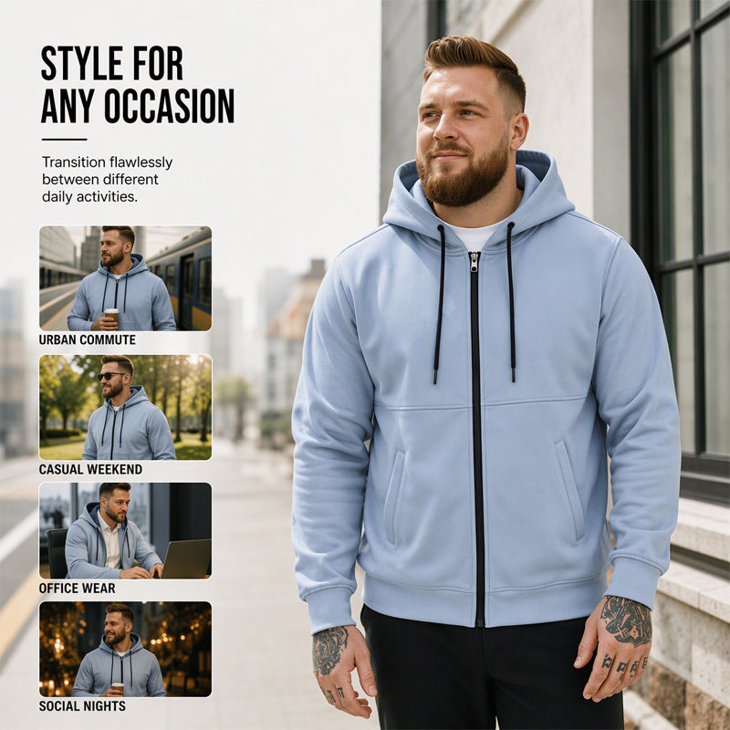 ☁️Comfort & Versatile, Everyday Casual👕 Men's Casual Warm Zip-Up Hooded Jacket – Soft Fabric & Relaxed Fit | Easy to Style, Warm & Cozy ✨