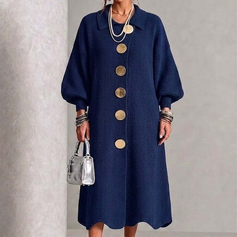 📏Maxi Length, Elongating & Versatile👗 Women's Ribbed Knit Maxi Dress – Lengthening Silhouette & Lantern Sleeves | Elegant & Easy to Style ✨