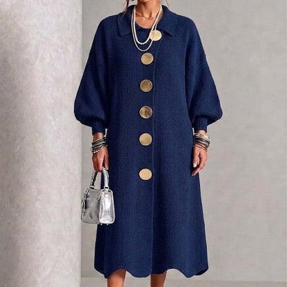 📏Maxi Length, Elongating & Versatile👗 Women's Ribbed Knit Maxi Dress – Lengthening Silhouette & Lantern Sleeves | Elegant & Easy to Style ✨
