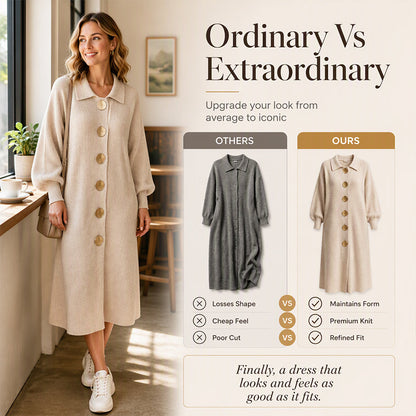 📏Maxi Length, Elongating & Versatile👗 Women's Ribbed Knit Maxi Dress – Lengthening Silhouette & Lantern Sleeves | Elegant & Easy to Style ✨