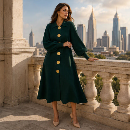 📏Maxi Length, Elongating & Versatile👗 Women's Ribbed Knit Maxi Dress – Lengthening Silhouette & Lantern Sleeves | Elegant & Easy to Style ✨