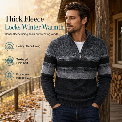 🧢Hooded & Versatile, Modern Fit👕 Men's Hooded Fleece Plaid Sweater – Classic Hood & Modern Cut | Comfortable Movement, Everyday Style ✨