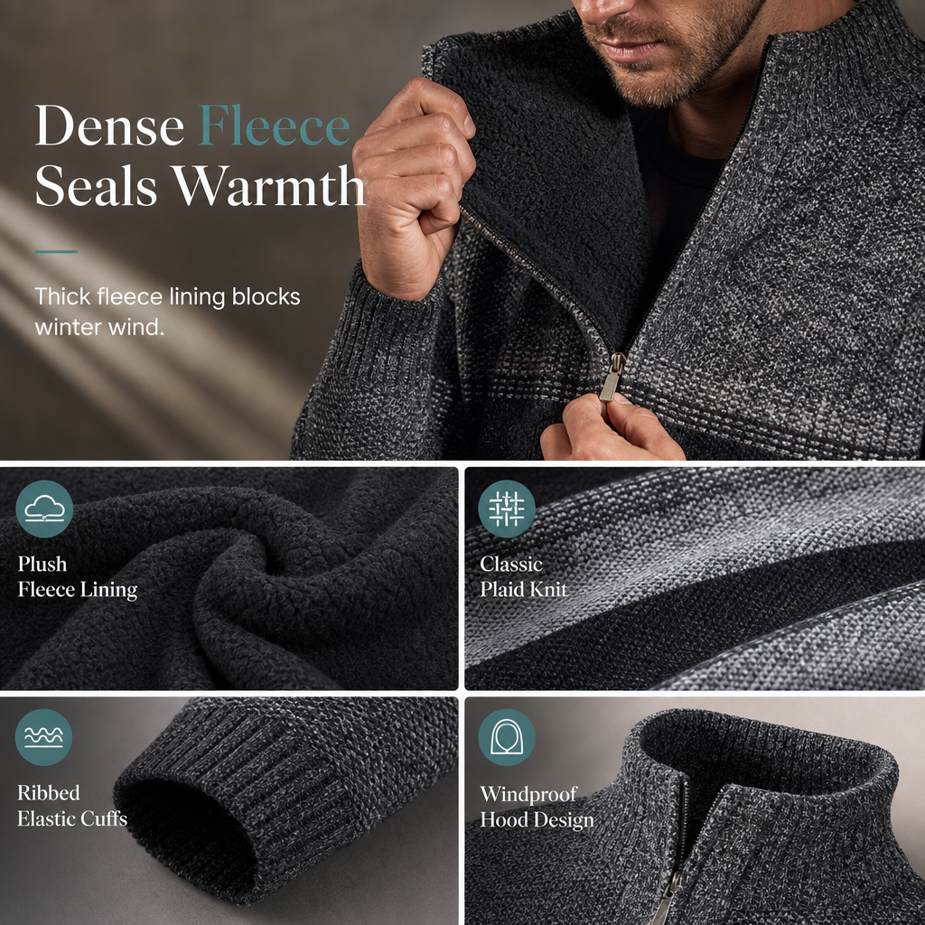 🧢Hooded & Versatile, Modern Fit👕 Men's Hooded Fleece Plaid Sweater – Classic Hood & Modern Cut | Comfortable Movement, Everyday Style ✨