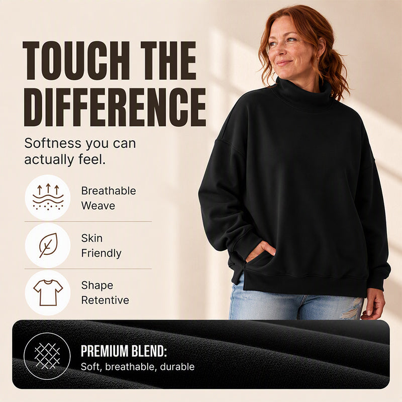 ☁️Soft & Skin-Friendly, Layer or Wear Alone👚 Women's Casual Mock Neck Sweatshirt – Breathable & Versatile ✨