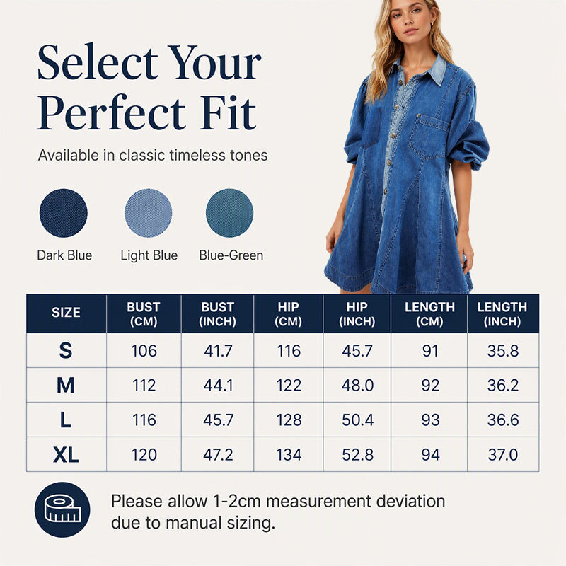 👗Waist-Defining, Comfortable Fit✨ Women's Lantern Sleeve Denim Dress – Cinched Waist & Comfortable Fabric | Flattering Silhouette ✨