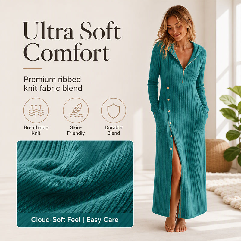 👗Hooded & Slimming, Maxi Length✨ Women's Ribbed Knit Maxi Dress – Flattering Fit, Versatile Style ✨