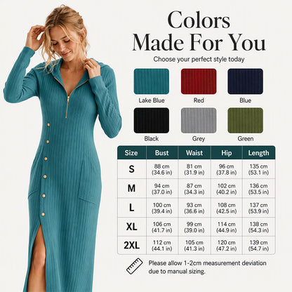 👗Hooded & Slimming, Maxi Length✨ Women's Ribbed Knit Maxi Dress – Flattering Fit, Versatile Style ✨