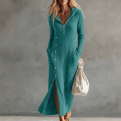 👗Hooded & Slimming, Maxi Length✨ Women's Ribbed Knit Maxi Dress – Flattering Fit, Versatile Style ✨