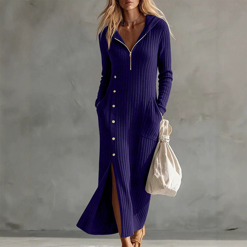 👗Hooded & Slimming, Maxi Length✨ Women's Ribbed Knit Maxi Dress – Flattering Fit, Versatile Style ✨