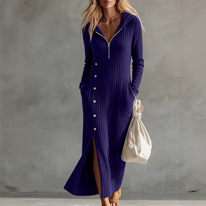 👗Hooded & Slimming, Maxi Length✨ Women's Ribbed Knit Maxi Dress – Flattering Fit, Versatile Style ✨