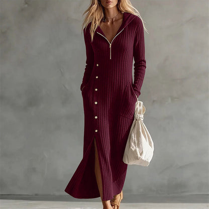 👗Hooded & Slimming, Maxi Length✨ Women's Ribbed Knit Maxi Dress – Flattering Fit, Versatile Style ✨