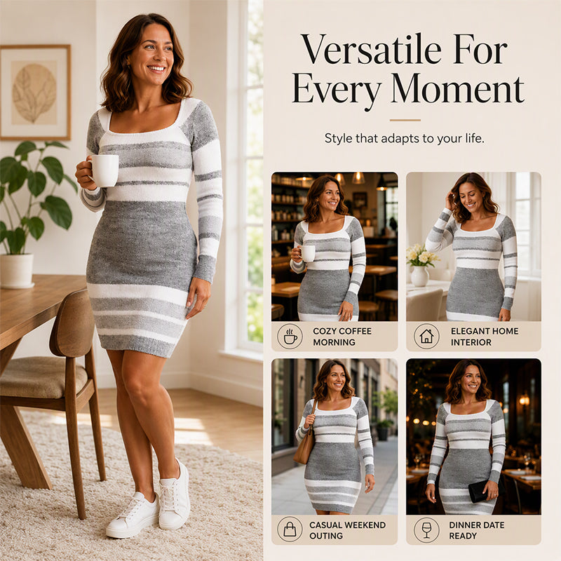 ☁️Stretchy Comfort, Everyday Versatile✨ Women's Striped Bodycon Dress – Soft Stretch & Easy to Style ✨