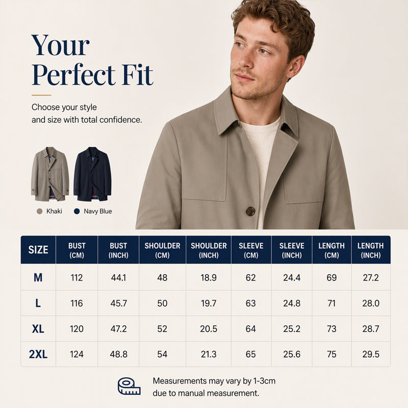 🧥Classic Single-Breasted, Casual & Versatile🌬️ Men's Casual Single-Breasted Trench Coat – Classic Lapel & Button Front ✨