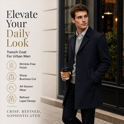 🧥Classic Single-Breasted, Casual & Versatile🌬️ Men's Casual Single-Breasted Trench Coat – Classic Lapel & Button Front ✨