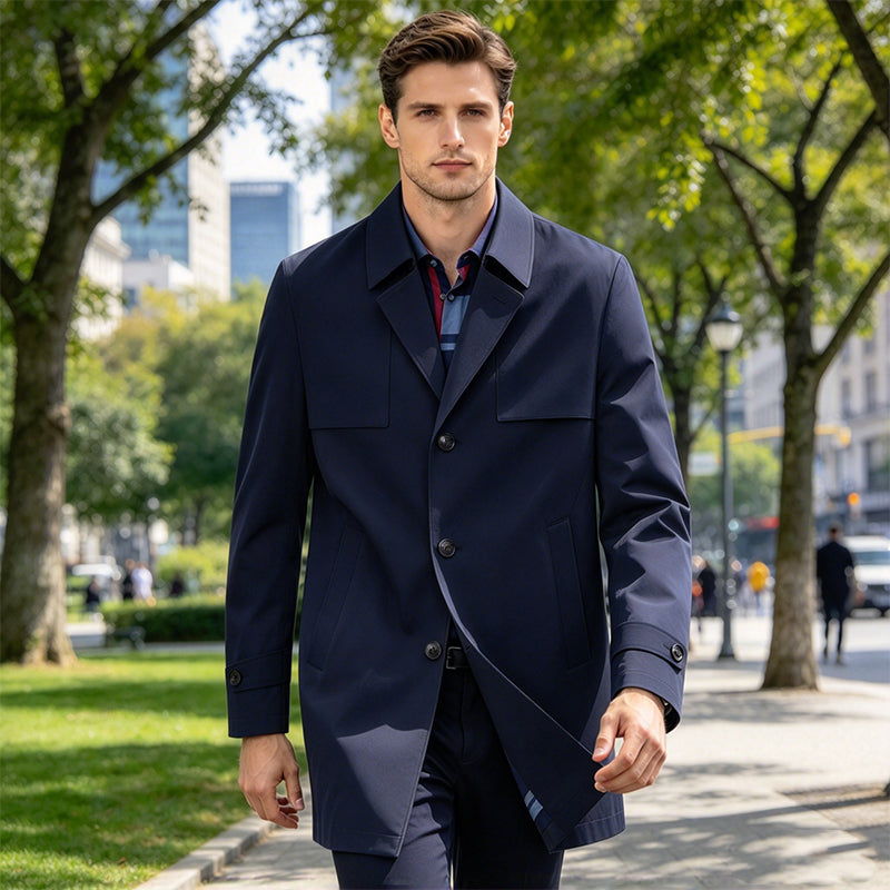 🧥Classic Single-Breasted, Casual & Versatile🌬️ Men's Casual Single-Breasted Trench Coat – Classic Lapel & Button Front ✨