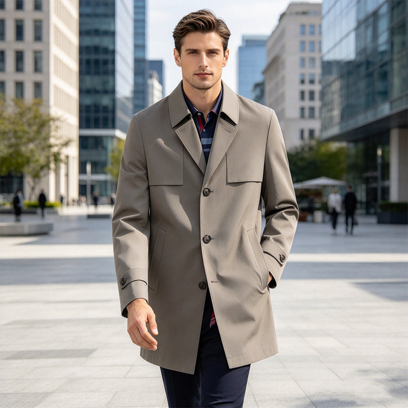 🧥Classic Single-Breasted, Casual & Versatile🌬️ Men's Casual Single-Breasted Trench Coat – Classic Lapel & Button Front ✨