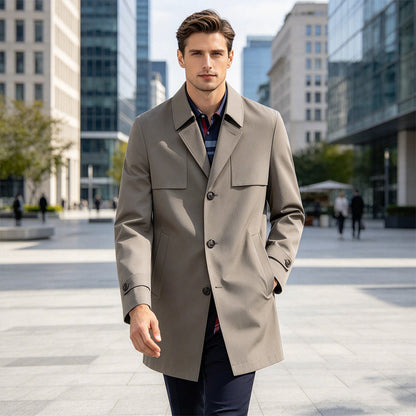 🧥Classic Single-Breasted, Casual & Versatile🌬️ Men's Casual Single-Breasted Trench Coat – Classic Lapel & Button Front ✨