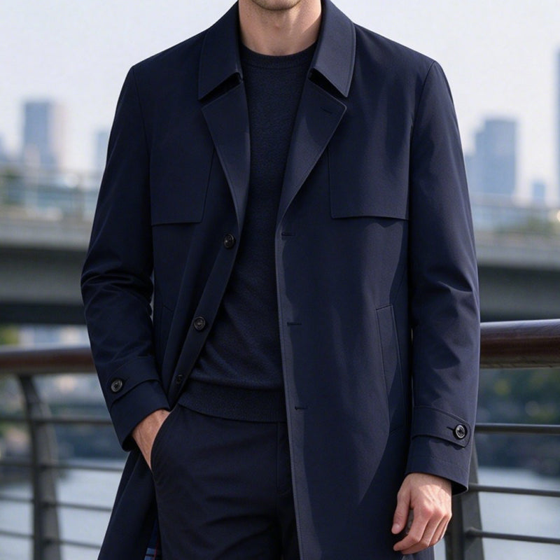🧥Classic Single-Breasted, Casual & Versatile🌬️ Men's Casual Single-Breasted Trench Coat – Classic Lapel & Button Front ✨