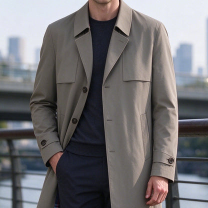 🧥Classic Single-Breasted, Casual & Versatile🌬️ Men's Casual Single-Breasted Trench Coat – Classic Lapel & Button Front ✨