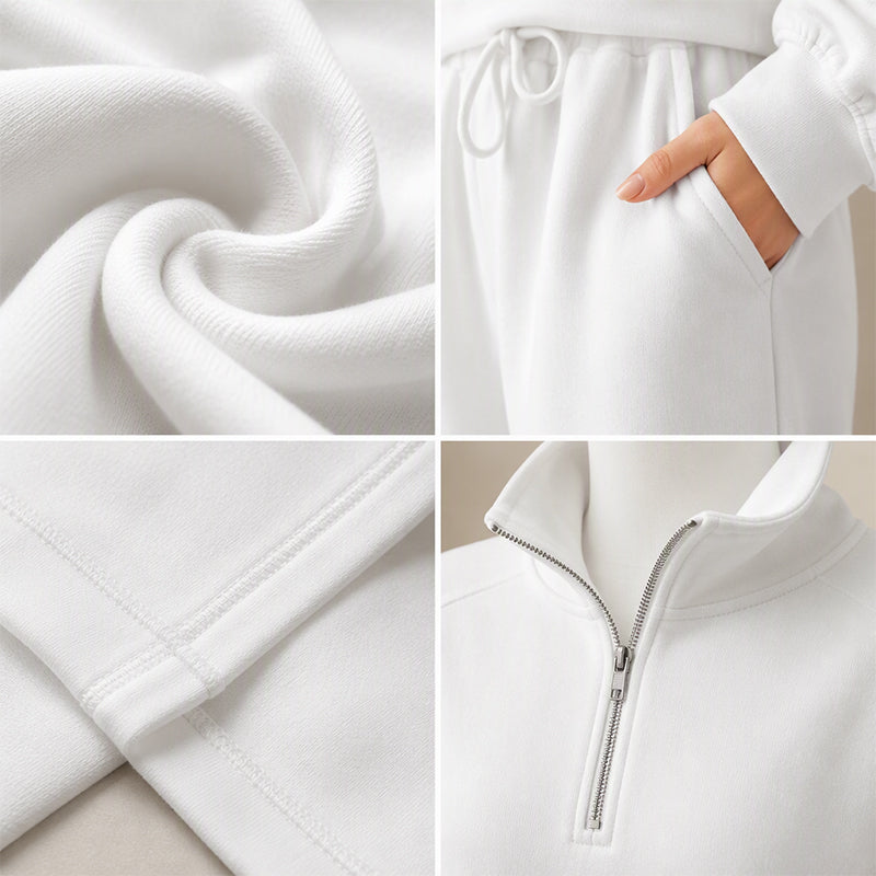 ☁️Relaxed & Cozy, Loungewear Comfort🧶 Women's Lounge Set – Half-Zip Top & Wide-Leg Pants, Soft & Easy ✨