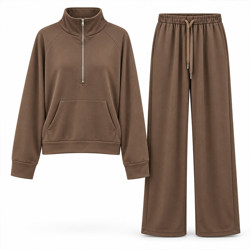 ☁️Relaxed & Cozy, Loungewear Comfort🧶 Women's Lounge Set – Half-Zip Top & Wide-Leg Pants, Soft & Easy ✨