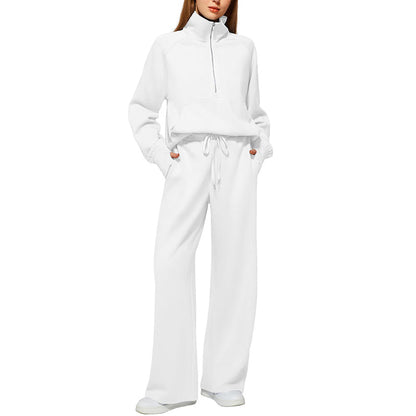 ☁️Relaxed & Cozy, Loungewear Comfort🧶 Women's Lounge Set – Half-Zip Top & Wide-Leg Pants, Soft & Easy ✨