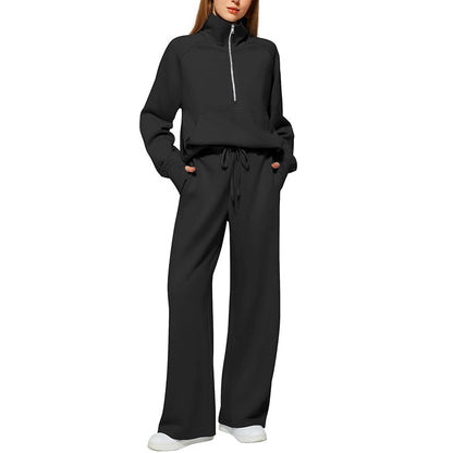 ☁️Relaxed & Cozy, Loungewear Comfort🧶 Women's Lounge Set – Half-Zip Top & Wide-Leg Pants, Soft & Easy ✨