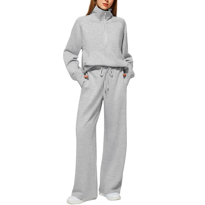 ☁️Relaxed & Cozy, Loungewear Comfort🧶 Women's Lounge Set – Half-Zip Top & Wide-Leg Pants, Soft & Easy ✨