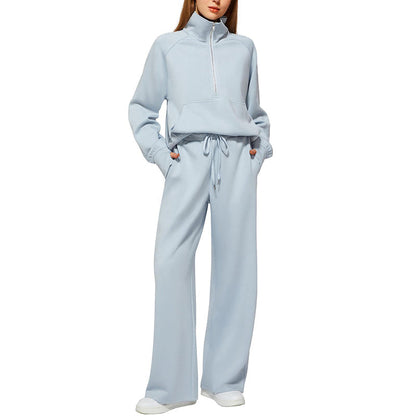 ☁️Relaxed & Cozy, Loungewear Comfort🧶 Women's Lounge Set – Half-Zip Top & Wide-Leg Pants, Soft & Easy ✨