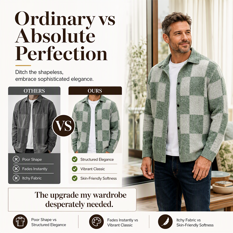 🍂Fall & Winter Warmth, Layer or Wear Alone🧶 Men's Vintage Checkerboard Sweater – Warm Knit, Versatile Wear ✨