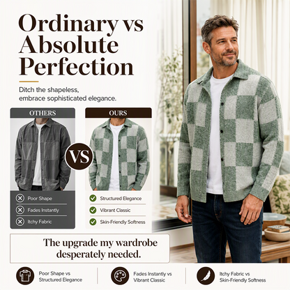 🍂Fall & Winter Warmth, Layer or Wear Alone🧶 Men's Vintage Checkerboard Sweater – Warm Knit, Versatile Wear ✨
