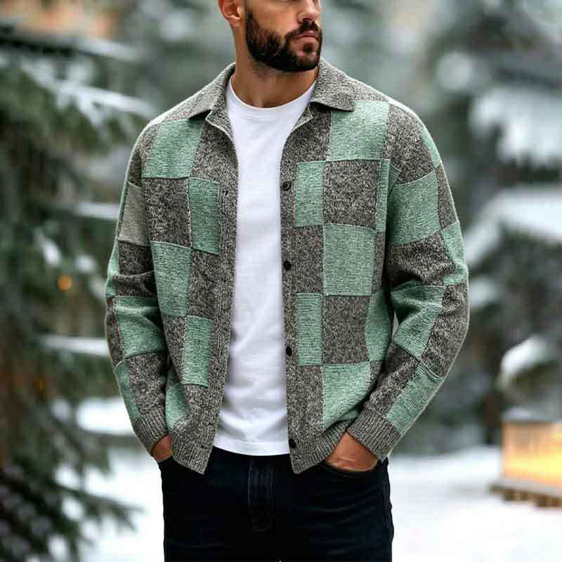 🍂Fall & Winter Warmth, Layer or Wear Alone🧶 Men's Vintage Checkerboard Sweater – Warm Knit, Versatile Wear ✨