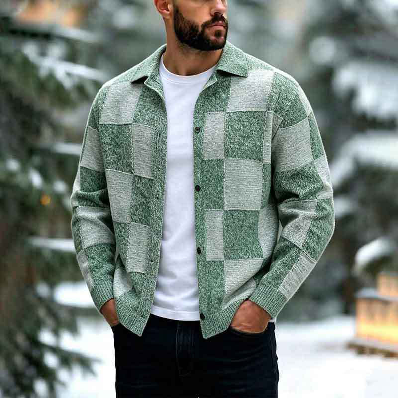 🍂Fall & Winter Warmth, Layer or Wear Alone🧶 Men's Vintage Checkerboard Sweater – Warm Knit, Versatile Wear ✨